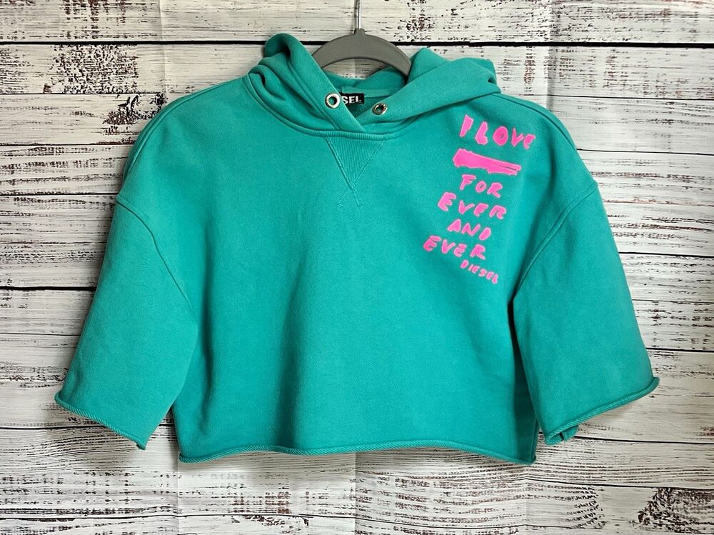 ⁠Diesel Kids Sbelty Sweatshirt Sz 10Y Teal French Terry Pullover Authentic Rare⁠